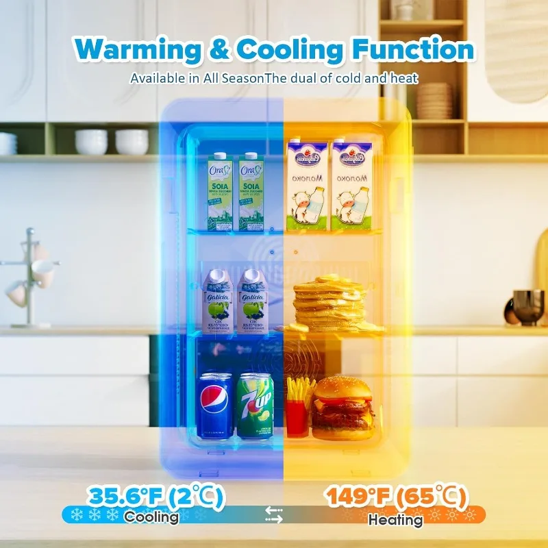 22L/30Cans Mini Fridge for Bedroom, 12v DC Portable Cooler & Warmer, Mini Refrigerator with Glass Front, for Car Office Desk