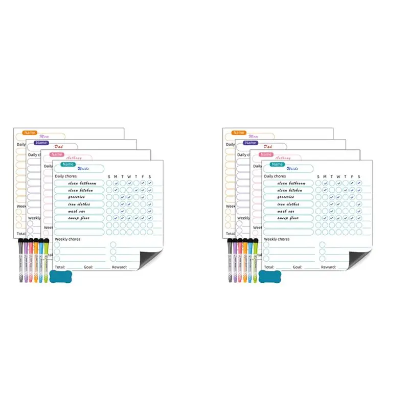 exquisite-dry-erase-chore-chart-for-kids-8-pcs-dry-erase-behavior-charts-and-12-colored-markers-with-eraser-reward-chart