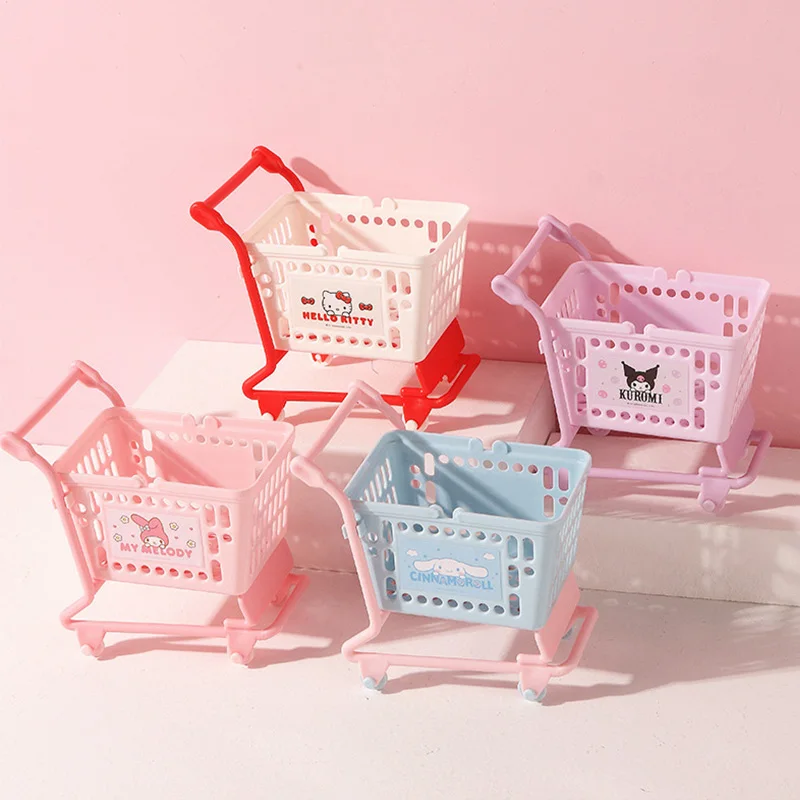 Sanrio Cart Cute Desktop Storage Box Cinnamoroll Melody Hello Kitty Cosmetics Jewelry Toiletries Sundries Arrange Girl Gifts