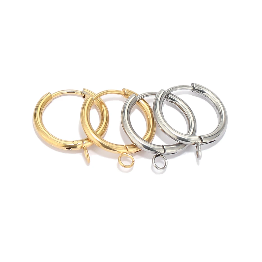 10pcs Stainless Steel Gold Color Plated Huggie Earrings Hooks with Loop Ear Post Jump Ring for DIY Jewelry Making Findings