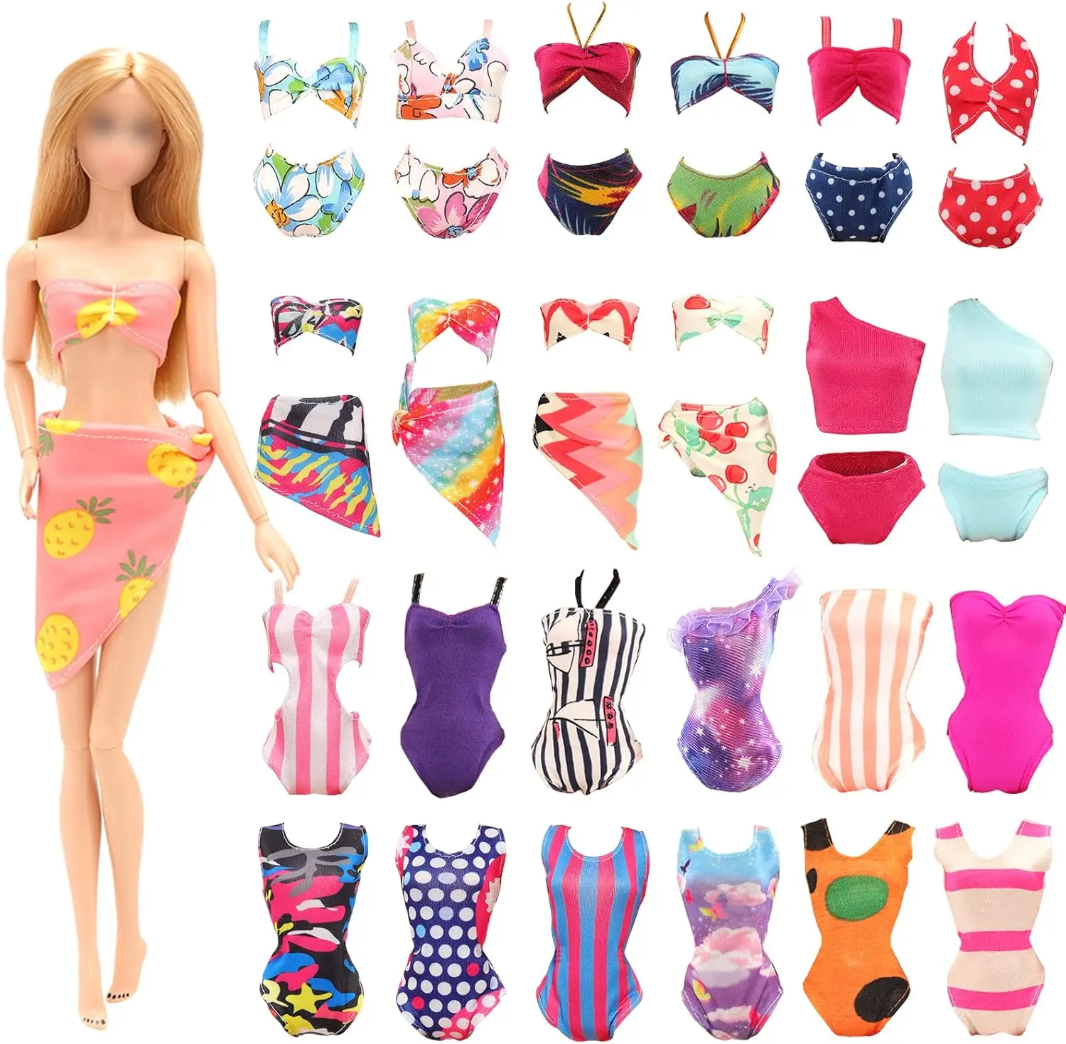 BARWA 12 artículos 5 piezas Trajes de baño Ropa de baño Bikini de una pieza con 2 flotadores de piscina con 5 zapatos para muñeca de 11,5 pulgadas