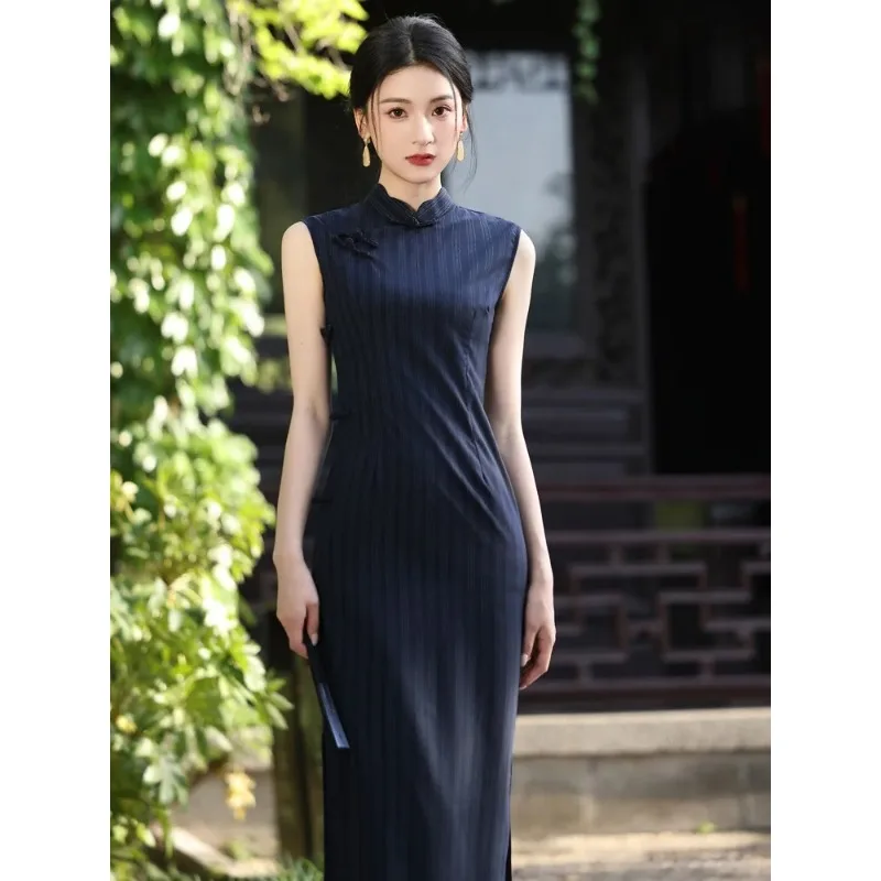 

Youth Fashion Blue Improved Cheongsam Retro Chinese Style Casual Dress