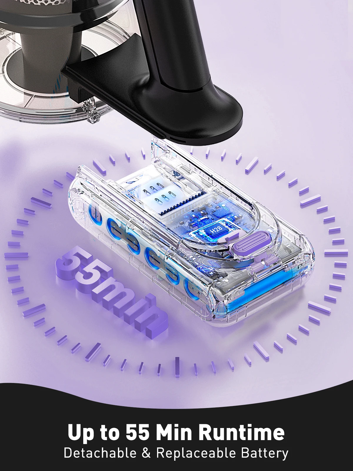 Cordless Vacuum Cleaner, 46KPa/500W Stick Vacuum with 55 Mins Runtime, Self-Standing Vacuum Cleaner for Home,Carpet & Hard Floor