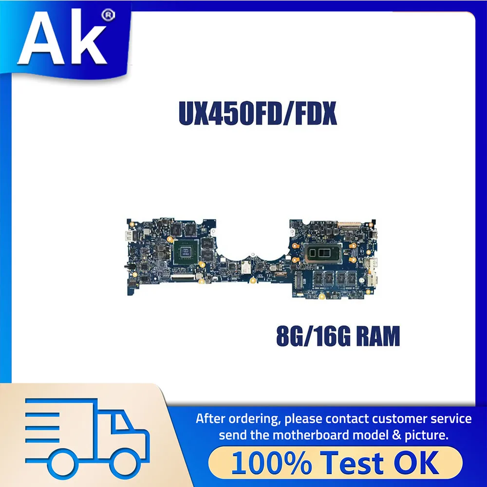 

Notebook Mainboard For ASUS ZenBook Pro 14 UX480F UX450FD UX450F Laptop Motherboard i5 i7 8th GTX1050-V2G V4G RAM 8GB 16GB