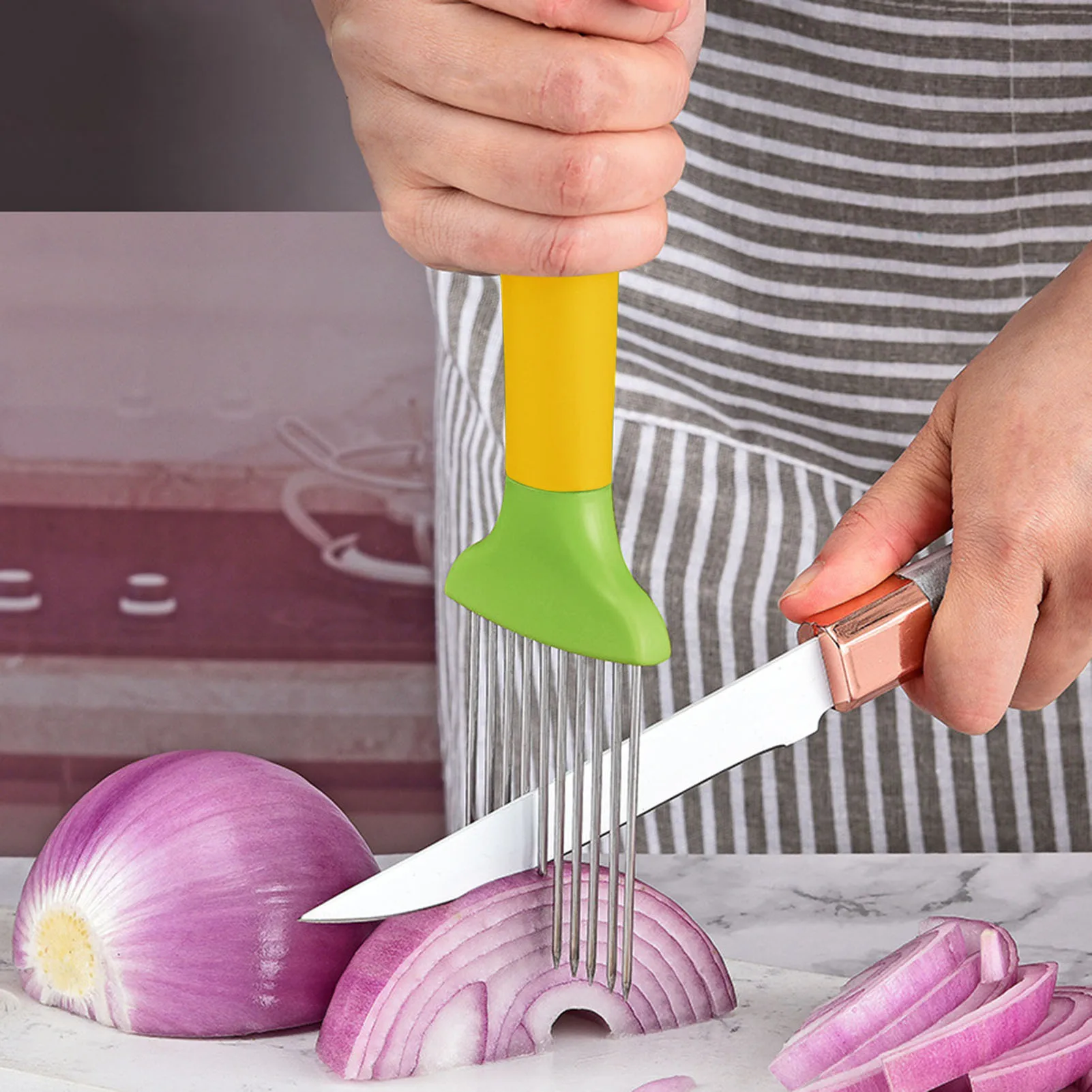 Onion Holder Onion Slicer with Handle Not Easy to Hurt Hands Design for Vegetable Tomato Potato Meat