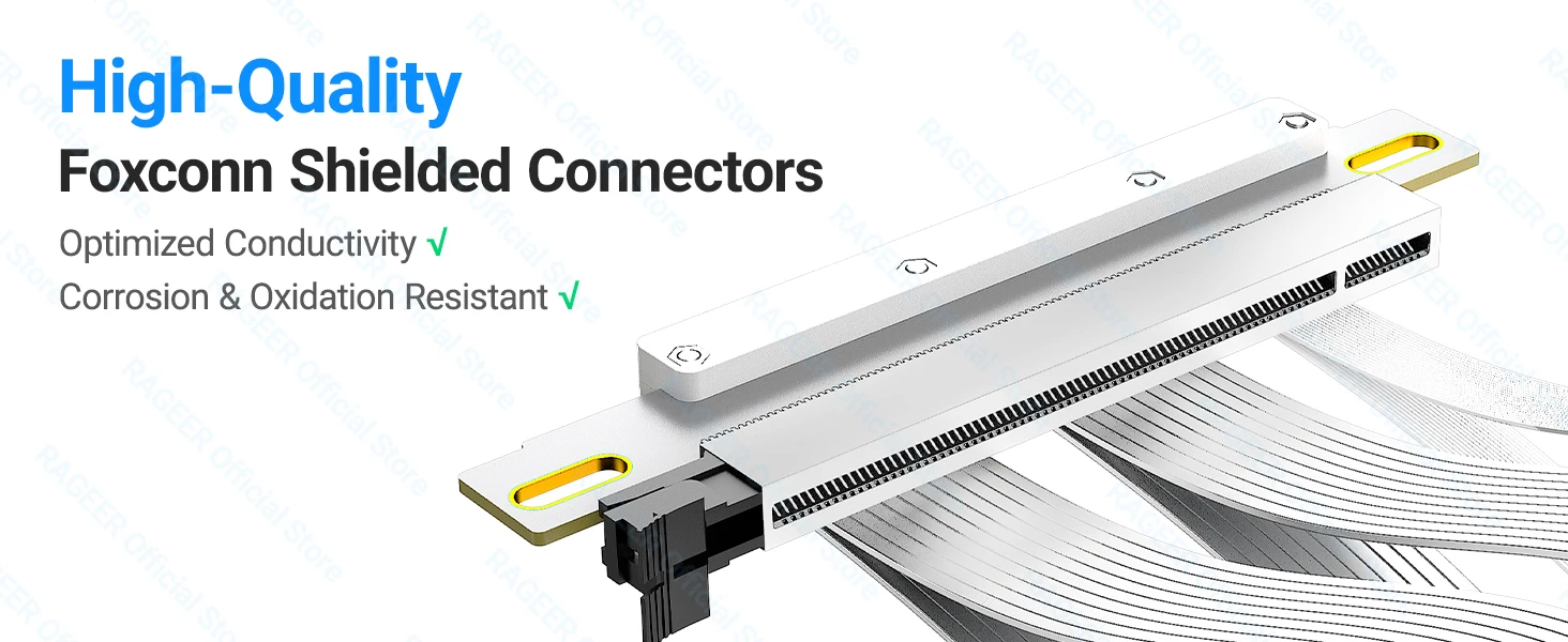 RAGEER PCIe 5.0 Dual Reverse GPU Riser-Kabel 128Gbps 30AWG Doppelt Abgeschirmtes Flachkabel Dual Reverse Verlängerungskabel für ITX-Gehäuse – Detail 14