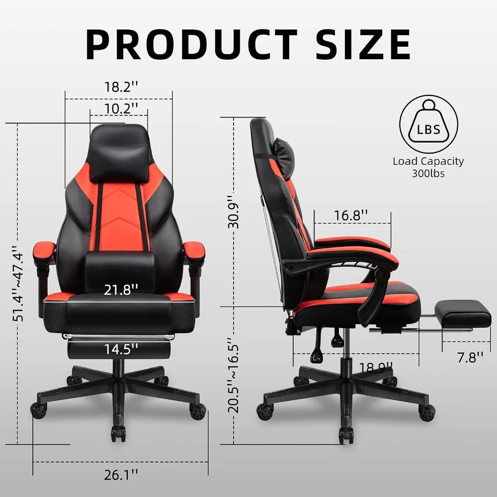 Ergonomic Gaming Chair with Footrest, Massage Lumbar, Adjustable Height & 360° Swivel view 2