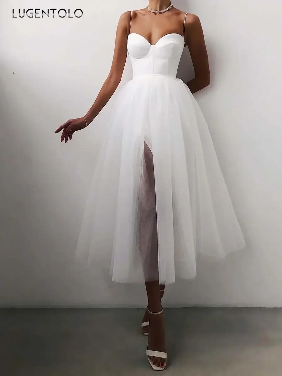 Damska sukienka księżniczki letnia seksowna bez rękawów siateczkowa impreza damska wąska gaza duża huśtawka Spaghetti odzież z paskiem