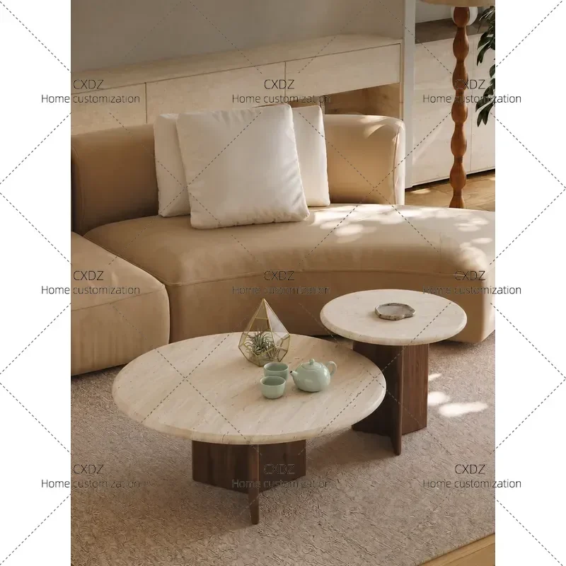 Medieval Wabi Sabi Travertine Coffee Table Irregular Shape Living Room Small Apartment Light Luxury Minimalist High End 2026