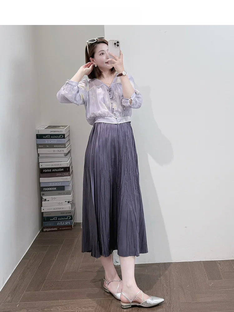 

Солнцезащитная женская блузка с принтом из ультратяжелого медно-аммиачного шелка, легкая драпированная ткань, защита от УФ-излучения, дизайн для элегантных дам