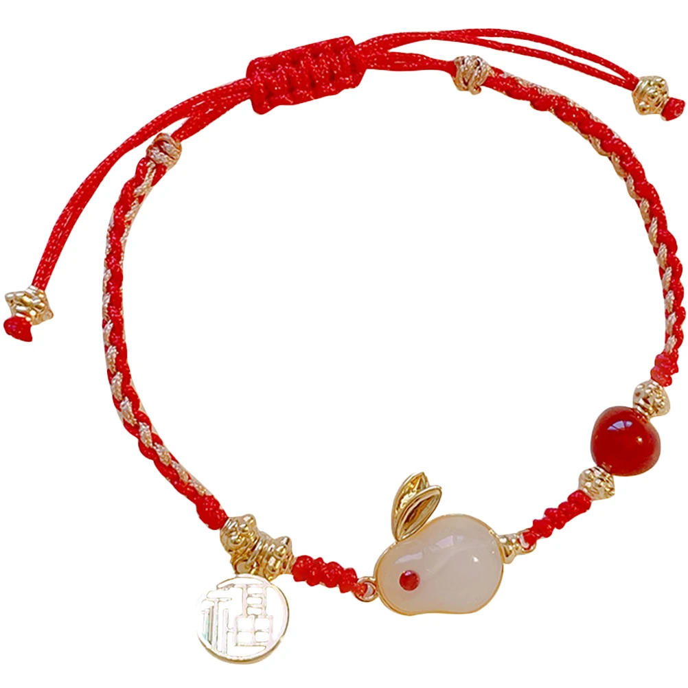 

Red String Bracelet Braided Rope Agate Teen Girls Rabbit Charm Adjustable Woven String Bracelets