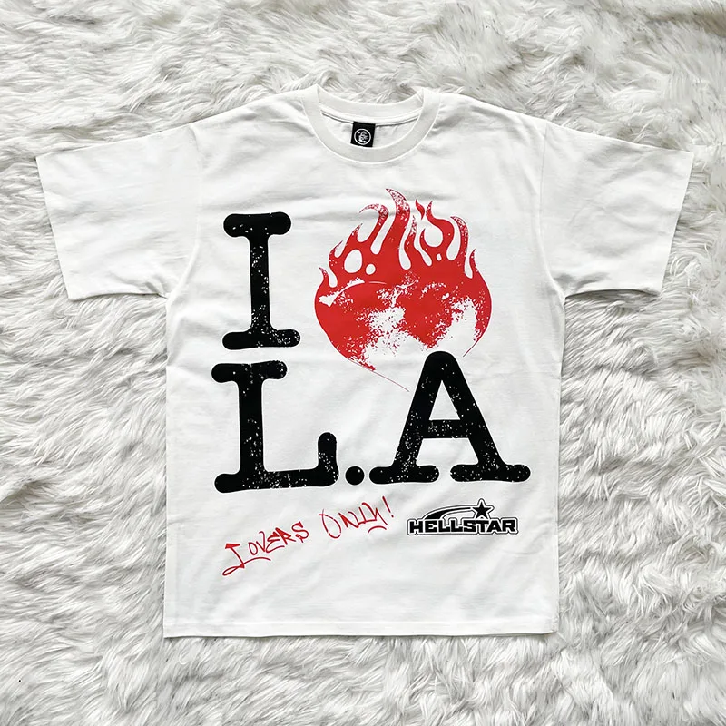 Hellstar Studios I Love NY Tee Casual Short Sleeve T-Shirt Unisex Standard Fit round Neck Youthful Style Summer Collection