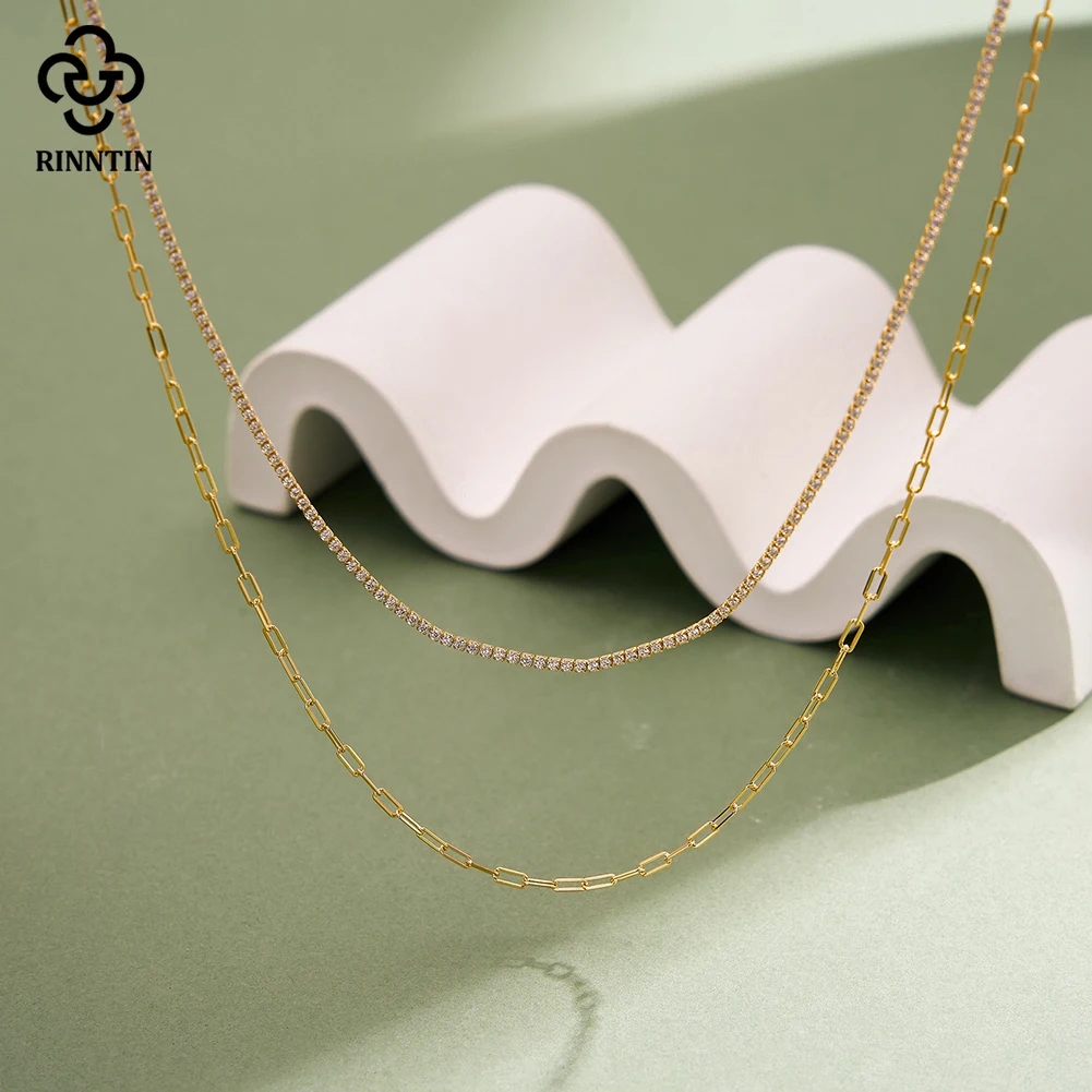 

Rinntin Simple 925 Sterling Silver Layered Choker Chain Necklace for Women Sexy Exquisite Party Neck Chain Jewelry BQN48