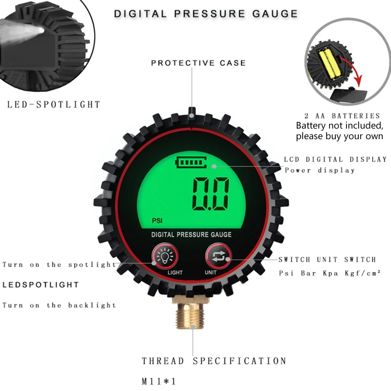 3-255 PSI Professional Reader Tire Air Pressure Gauge for Car Bicycle Motorcycle Durable Air Compressor Accessory