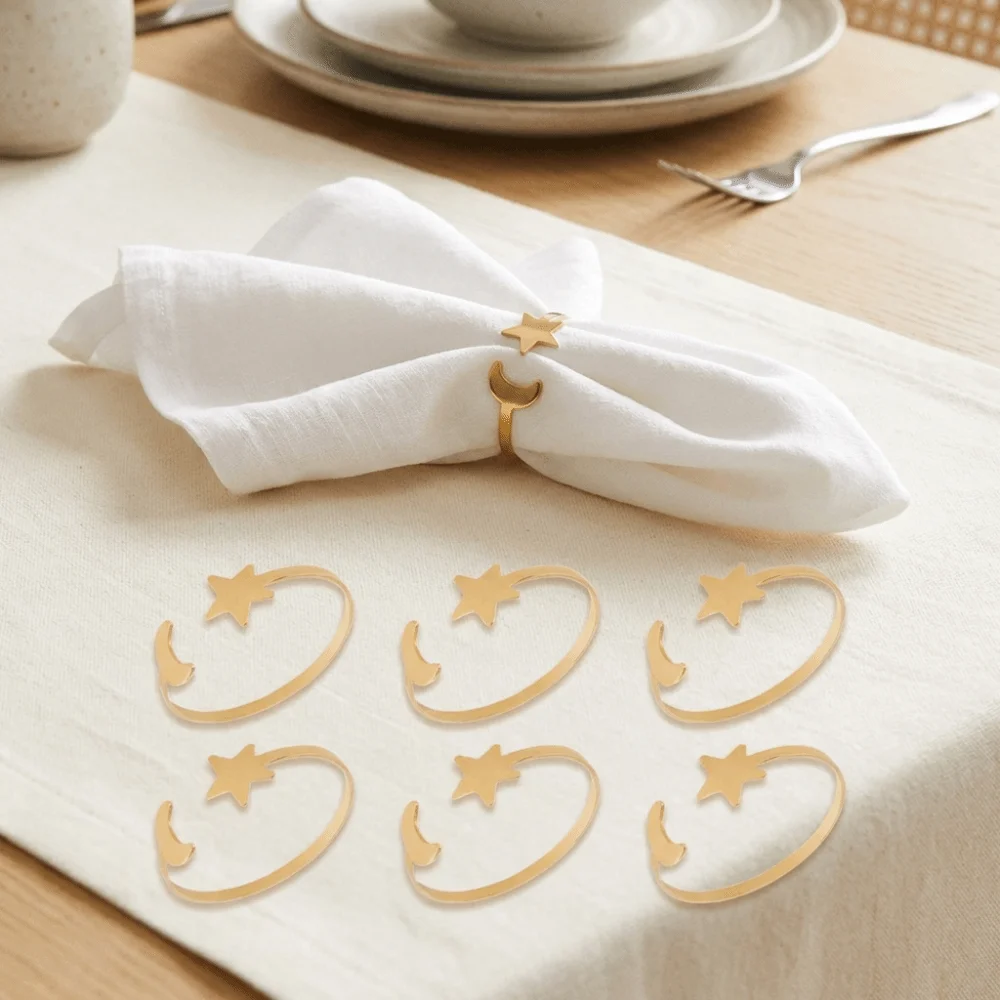 

6PCS Gold/Silver Moon Napkin Rings Minimalist Metal Table Napkin Holder Modern Festival Party Napkin Buckle Hotel Decoration