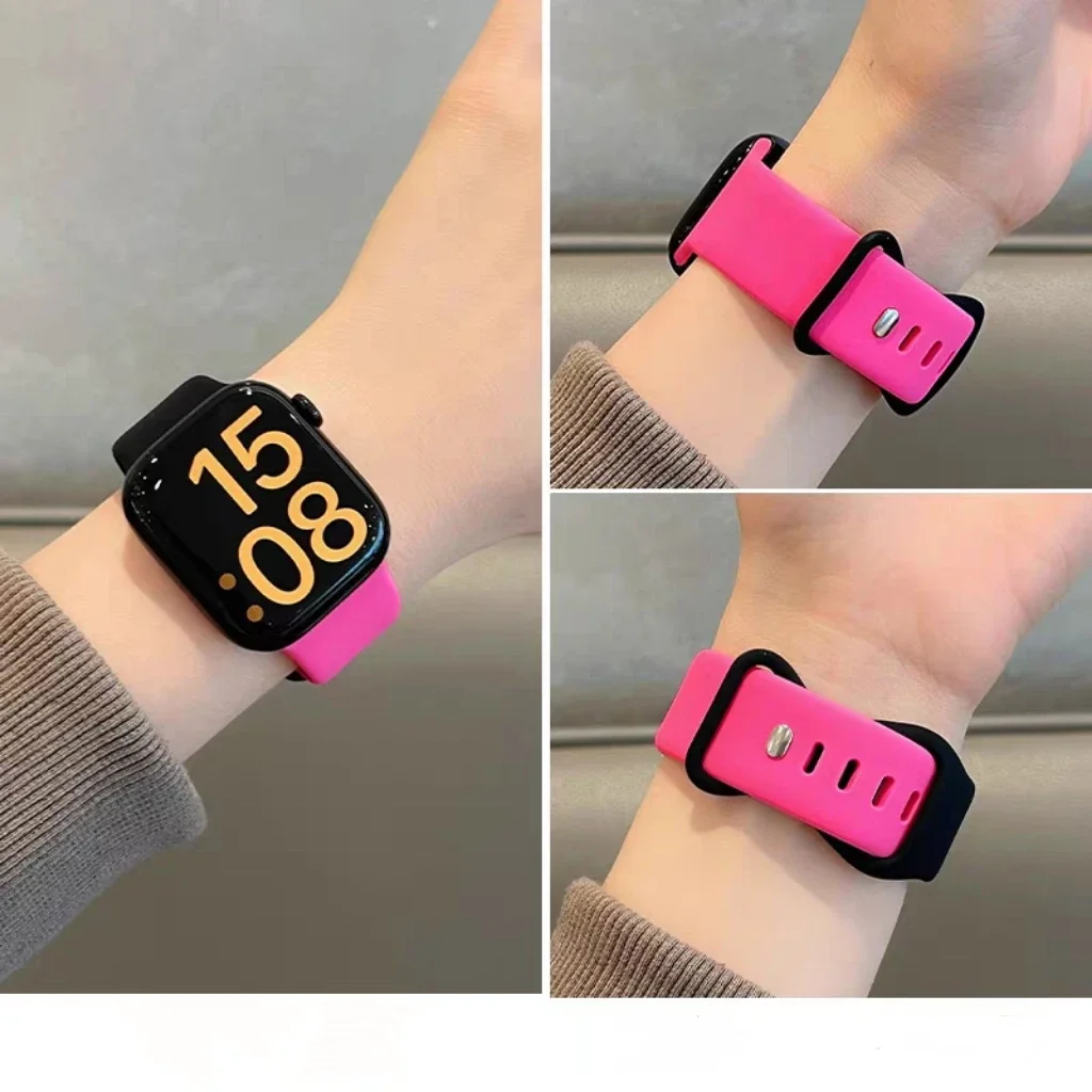 Advanced Double Color Silicone Strap For Apple Watch band women Series 10/9/8/7/6/5/4/3 38mm 40mm 41mm 42mm 44mm 45mm 46mm 49mm