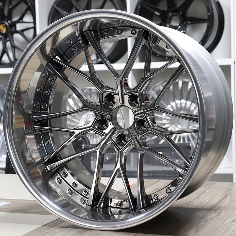 

Two-Piece Forged Alloy Wheel Hub Deep Concave With Polished Spokes Brushed Finish Manufactured With Electroplated Polishing