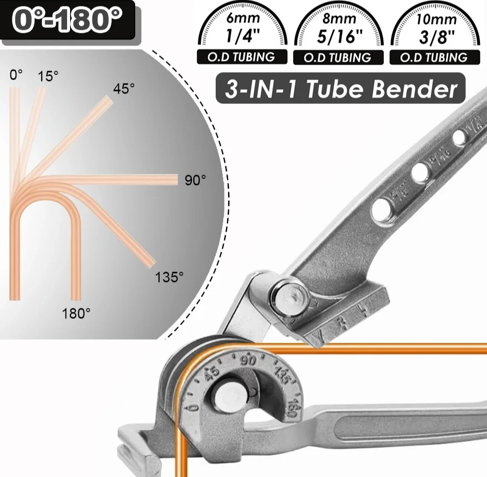 

3-in-1 Copper Tube Bender Set for 1/4" 5/16" 3/8" Pipes, Manual 180° Tubing Bender Tool for HVAC & Plumbing DIY