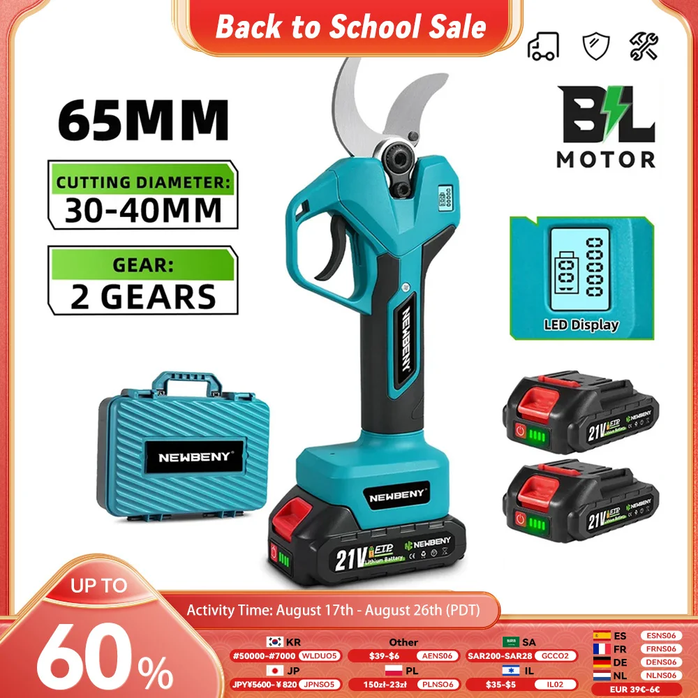 NewBeny 2 Gänge 65 mm bürstenlose elektrische Gartenschere Obstbaum Bonsai Beschneidung Schere Elektrowerkzeuge für Makita 18 V Batterie Pin