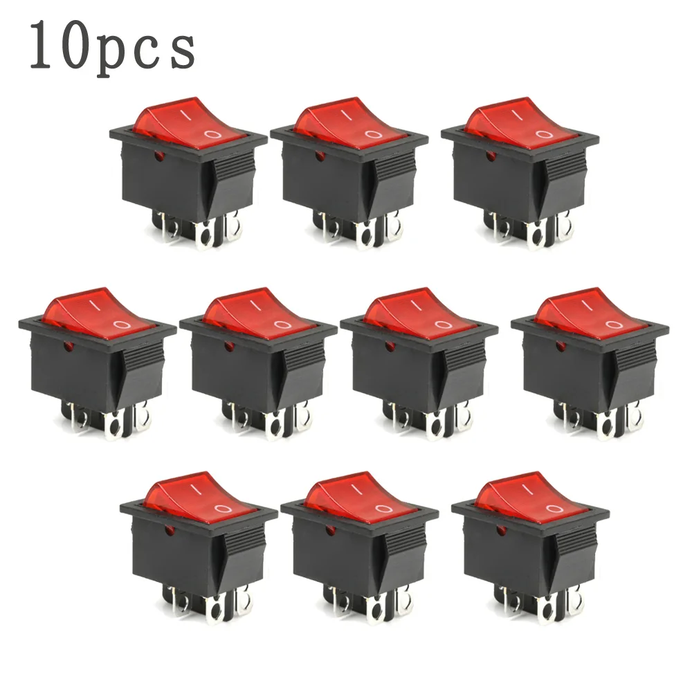 10pcs KCD4 Red Light 4 Pin DPST ON/OFF Rocker Switch KCD4 15A/250V 20A/125V AC  Single Throw Double Cutter Electrical Instrument