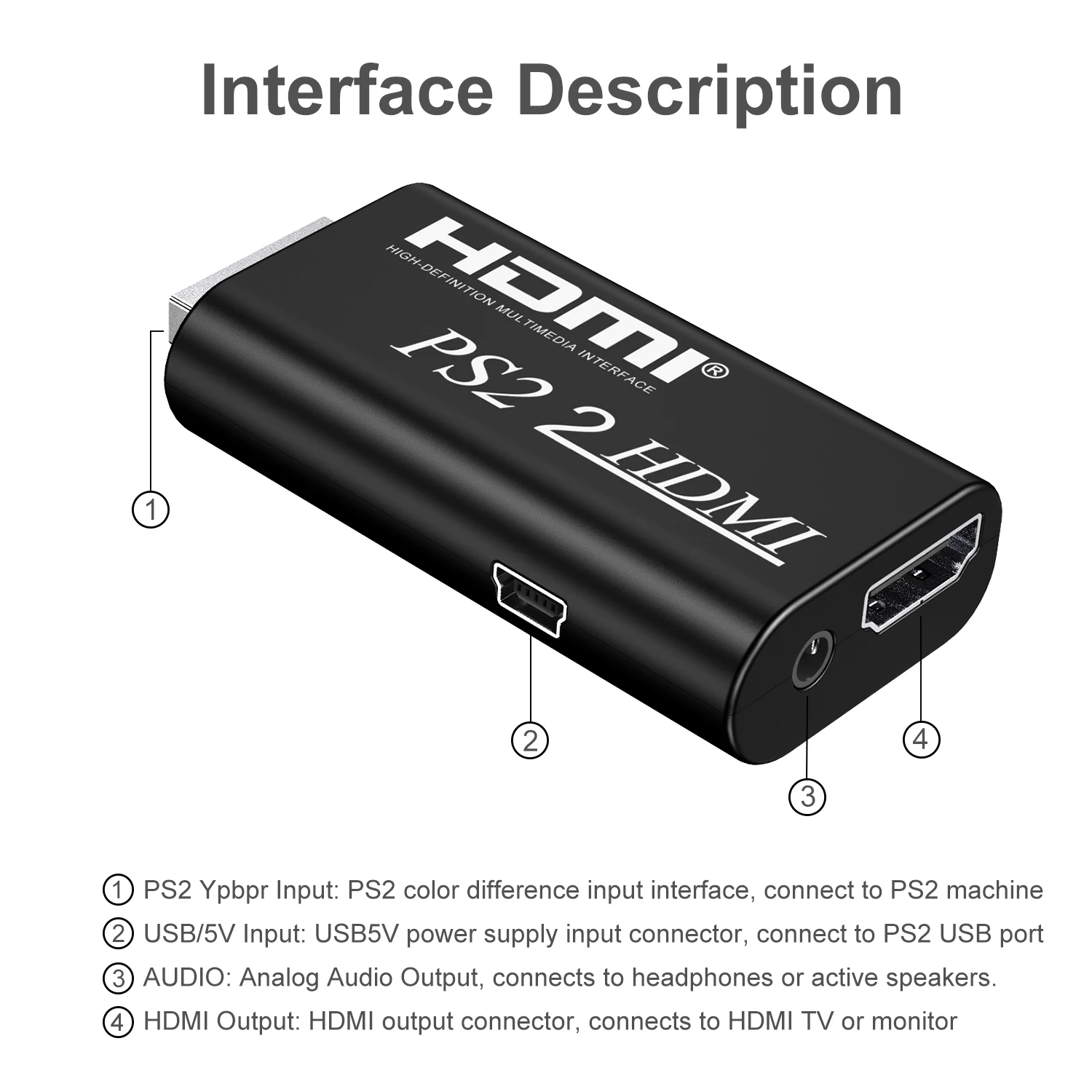 480i/480p/576i PS2 to HDMI Video Digital Audio Converter with 3.5mm Output Support All PS 2 Console Display Mode HDTV Display