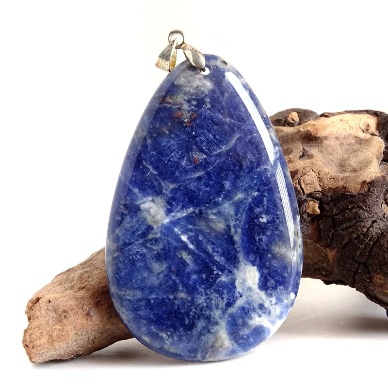 Natural Healing Gemstone Pendant Sodalite Crystal Water Drop Pendant Blue-vein Stone Quartz Polished Necklace Jewelry Gift BA688