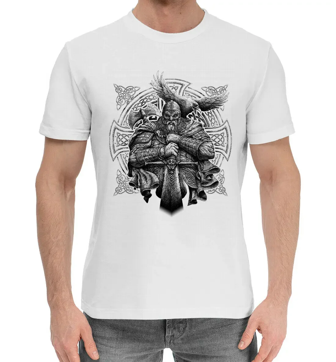 

Slavic-Warrior with A Sword Slavic Cotton Men T-shirt White 100% Cotton Casual Shirts