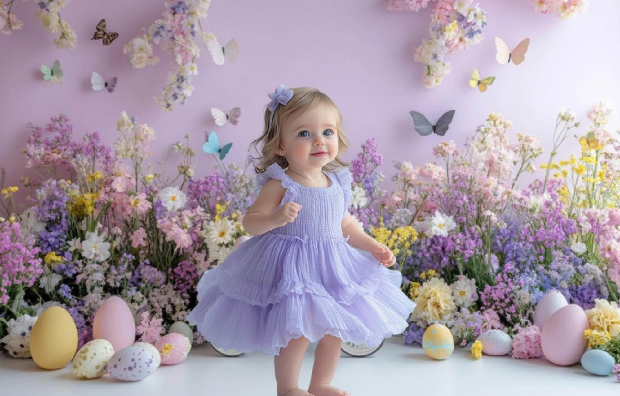 Mehofond Photography Background Spring Easter Floral Butterfly Eggs Kid Birthday Cake Smash Portrait Decor Backdrop Photo Studio