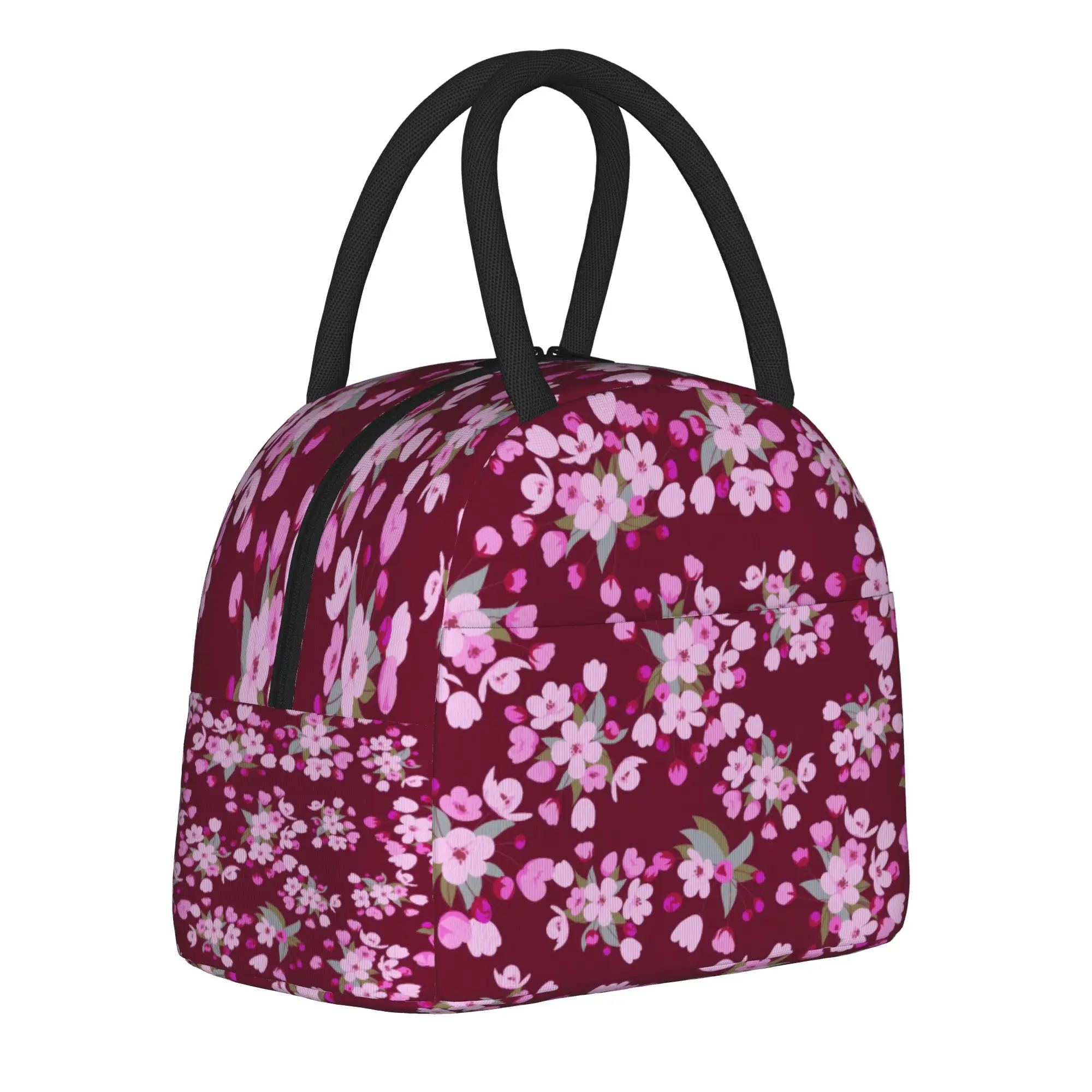 Japanese Sakura Cherry Blossom  Insulated Lunch Bags Cooler Bag Reusable  Leakproof Tote Lunch Box Bento Pouch College  Travel