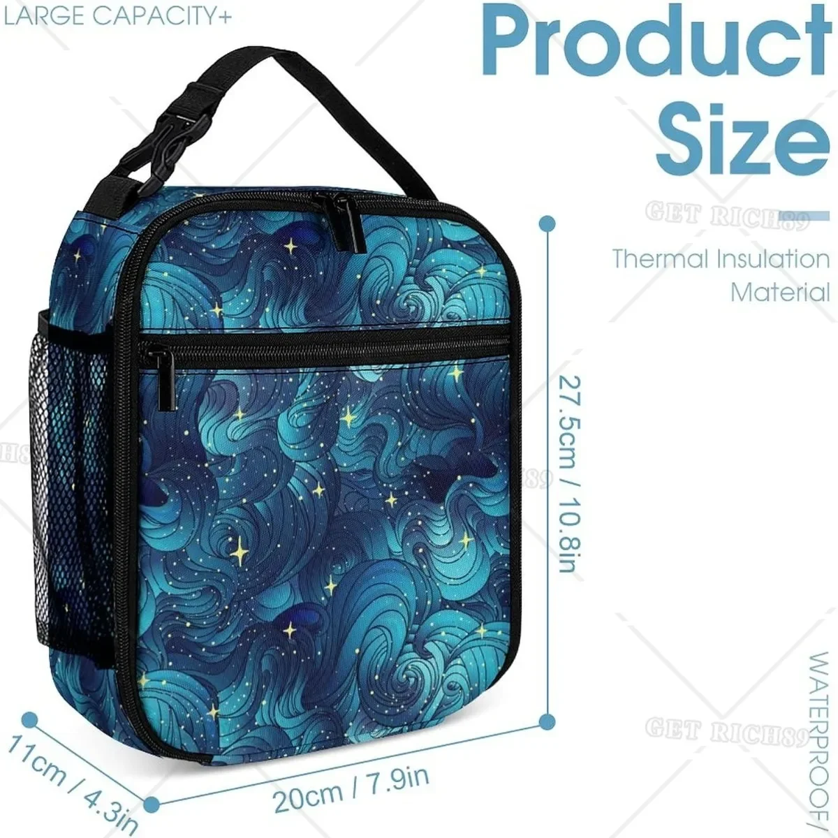 Abstract Insulated Lunch Bag for Women Men, Reusable Portable Gilding Lunch Box with Pocket for Work Office Picnic Travel