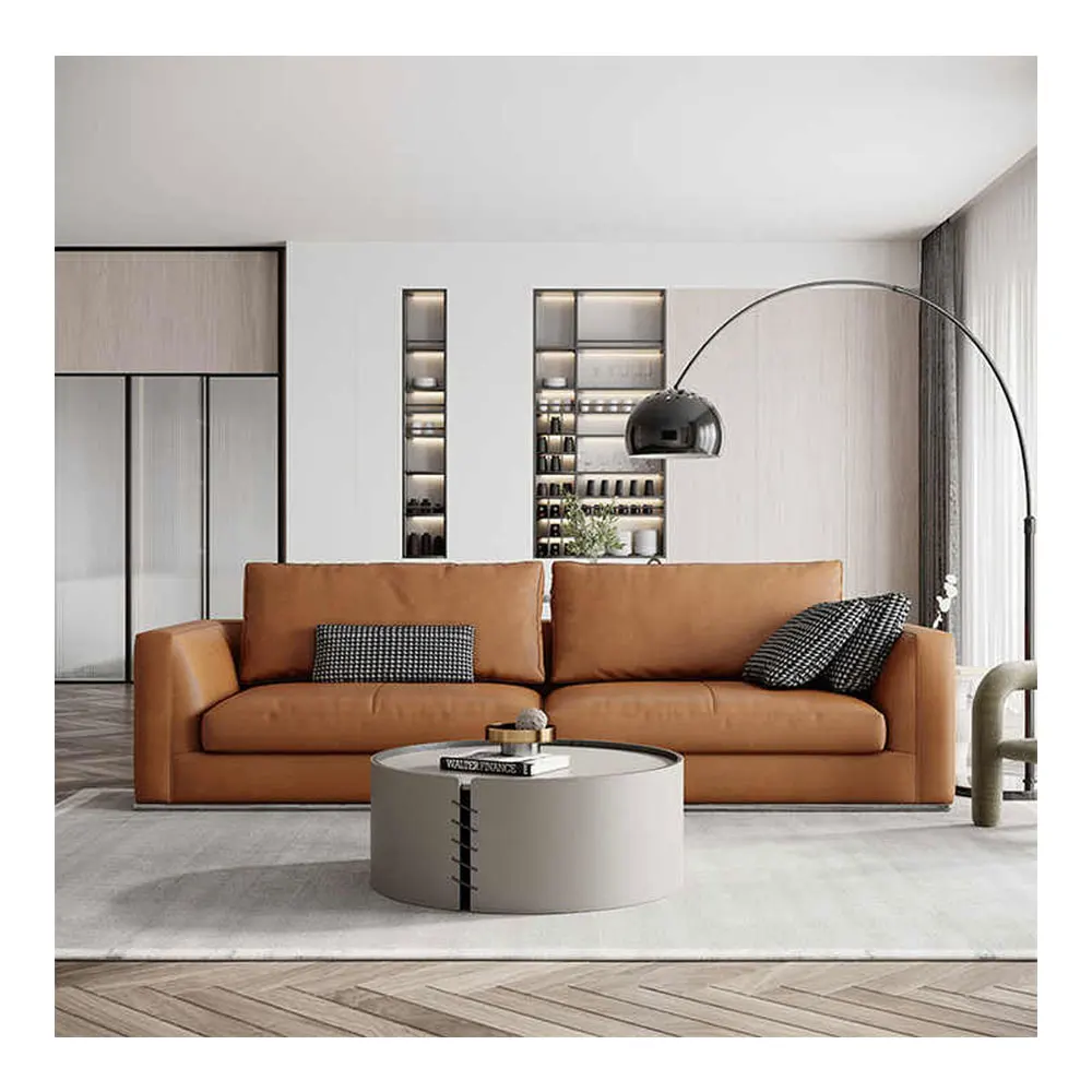 

Italian Minimalist Light Luxury Sofa Three-seat Combination Simple Leather Living Room Sofas Couch