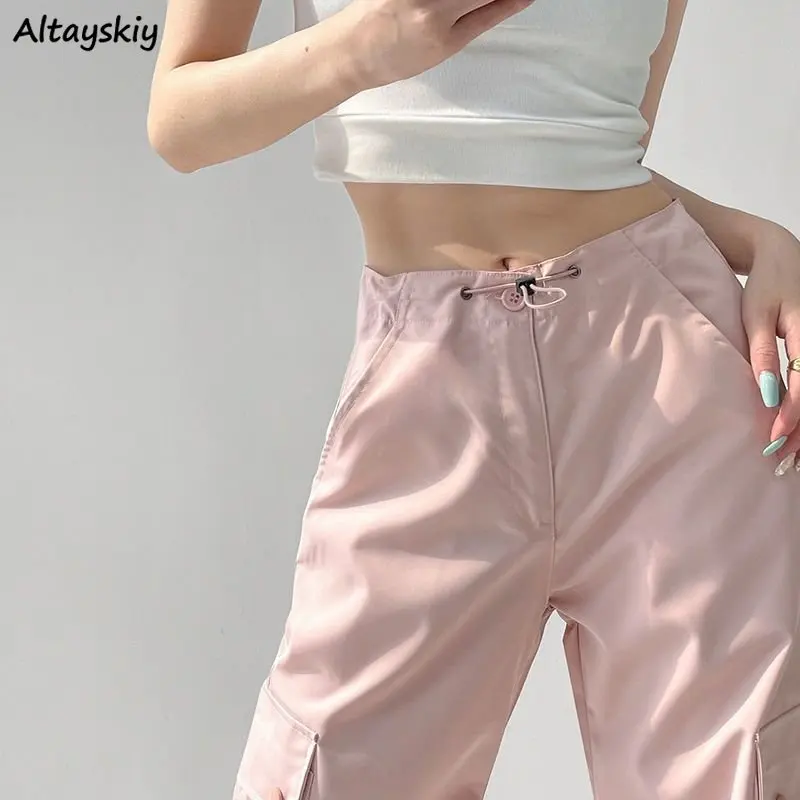 Low Waist Pants Women Vintage Harajuku Summer Stylish Cargo Boyfriend Teens Trousers Loose All-match Basic College Streetwear