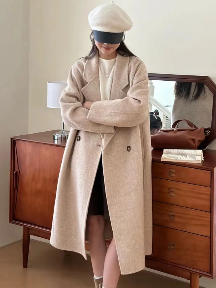 ZMEENNA Cappotto lungo doppiopetto in misto lana da donna chic con risvolto dentellato e tasche Capispalla invernale caldo ZM3494