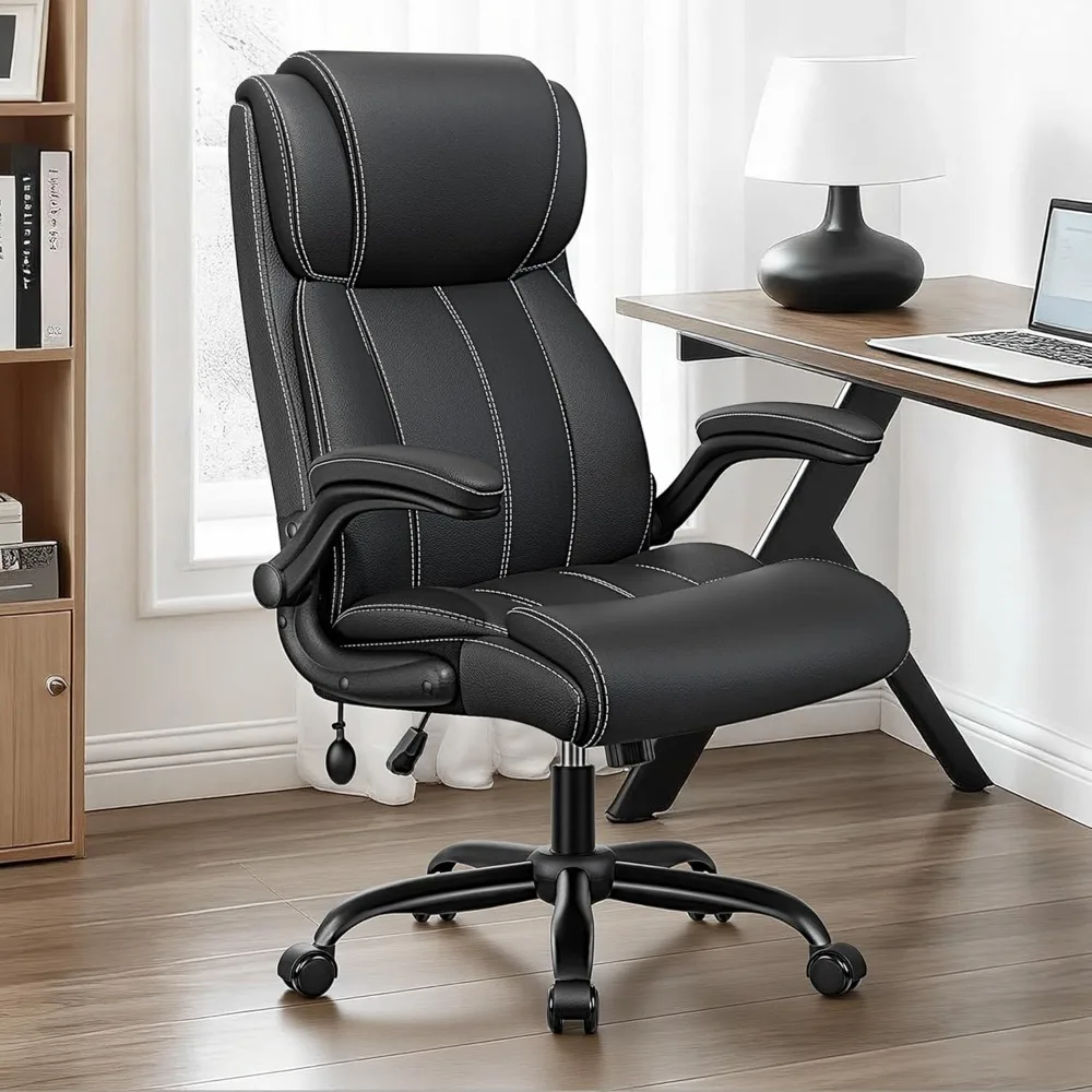 

Ergonomic Office Chair - Desk Computer Chair, Leather High Back Executive Chairs with Adjustable Lumbar Support & Flip Up Arms,