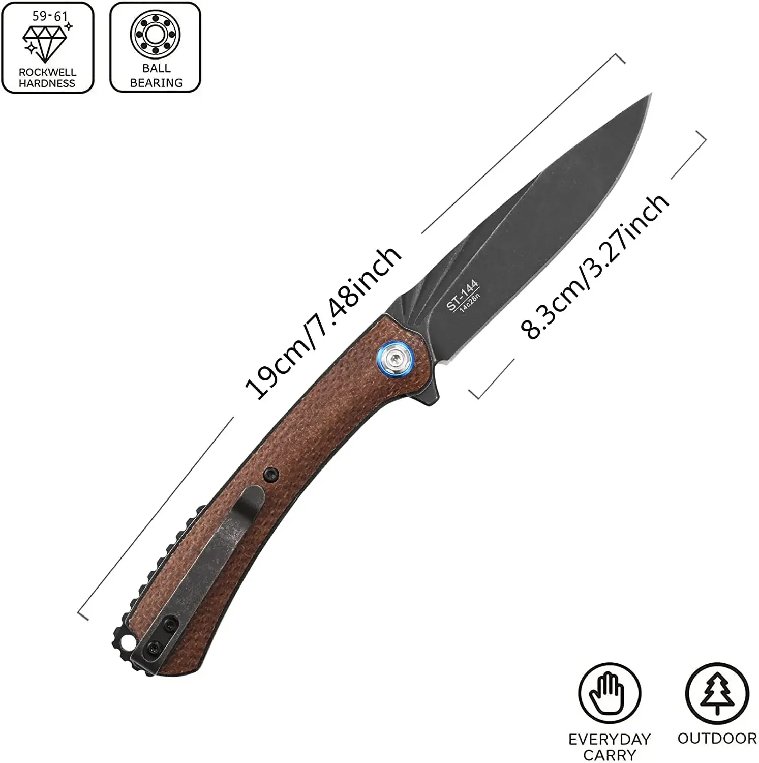 Sitivien ST144 Pocket Knife 14C28N Steel Blade G10/Micarta Handle Folding Knife EDC Tool for Working Camping Survival Collection