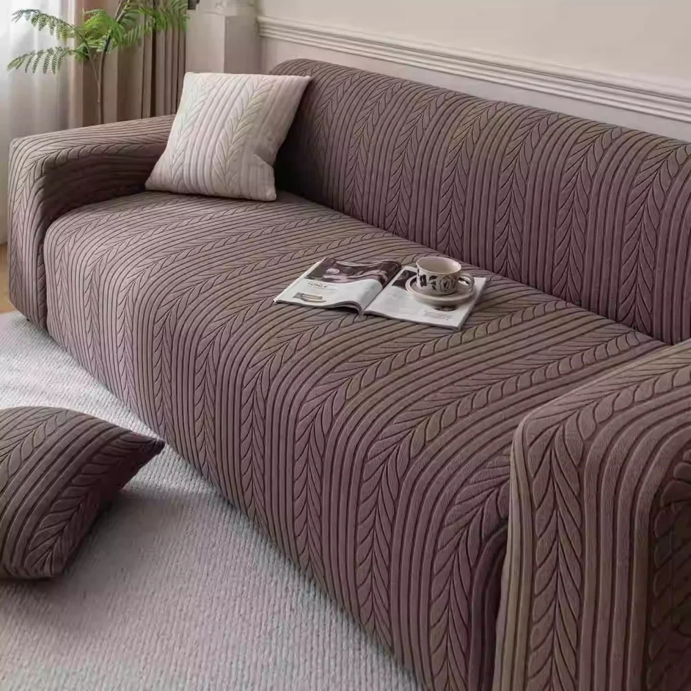 Jacquard Velvet Elastic Sofa Cover Full Wrap Dustproof Couch Slipcover Anti-slip L-shape Chaise Lounge Covers Easy Install