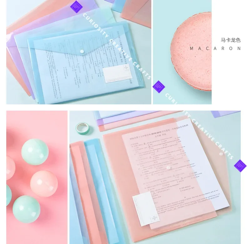 A4 Macaron Color File Folders PP Plastic Durable Waterproof Transparent Wholesale Paper Storage Pouch Office Document Organizer