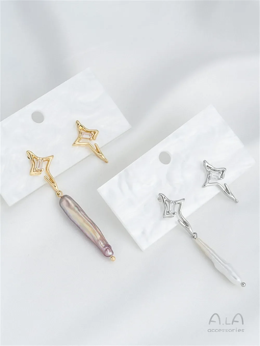 

14K Gold-Color Lava Irregular Mango Star Earrings with Rings DIY Hand-made Silver Needle Earrings Accessories Materials E398