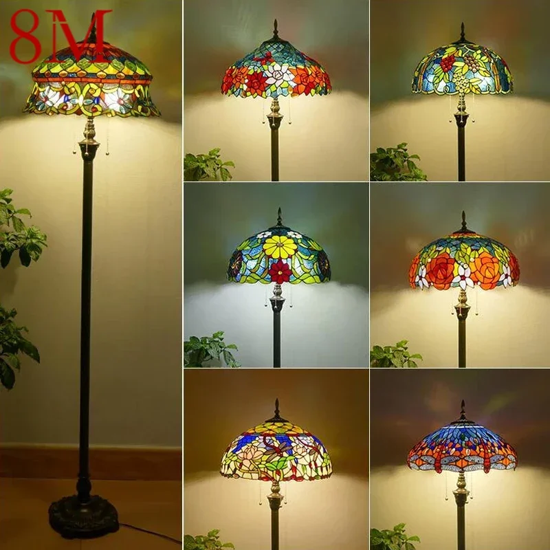 

8M Tiffany Floor Lamp American Retro Living Room Bedroom Lamp Country Stained Glass Floor Lamp