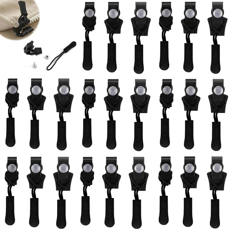 Zipper Repair Kit, 24 Pcs Universal Replacement Zipper Slider Fixer Sliding Teeth Screw Head, Instant Zipper