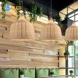 Customization Chinese Indoor Bamboo Weaving Wicker Pendant Light Retro Round Wooden Rattan Hand Woven Chandelier