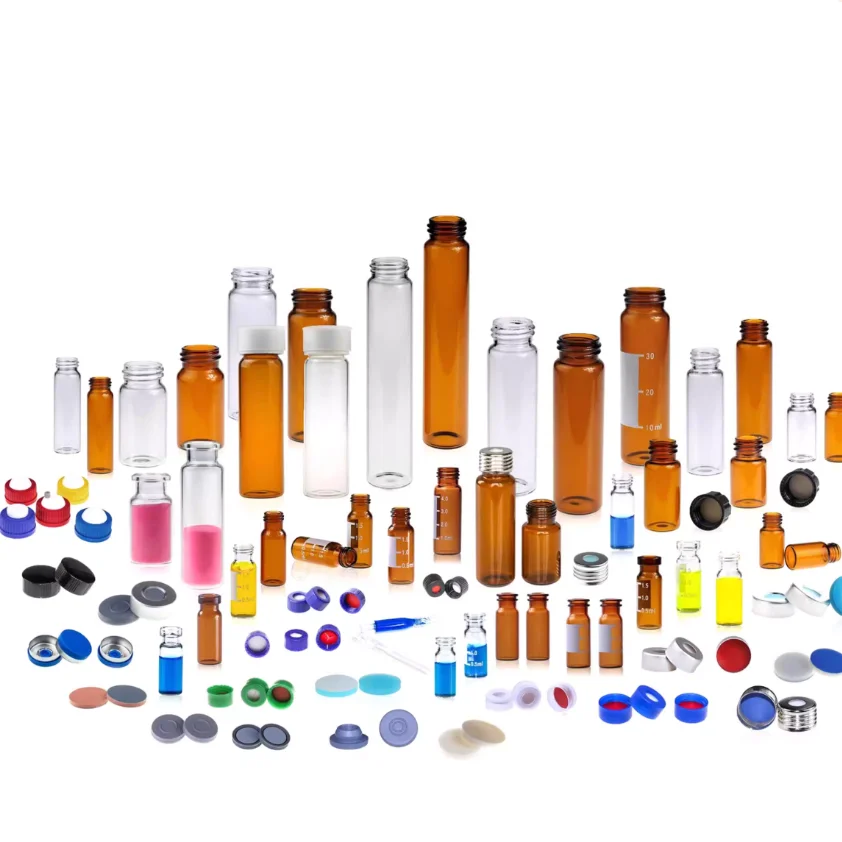 100PCS Sample bottle purge and catch bottle 20/40/60ml transparent brown glass purge bottle PTFE cap pad reagent storage bottle