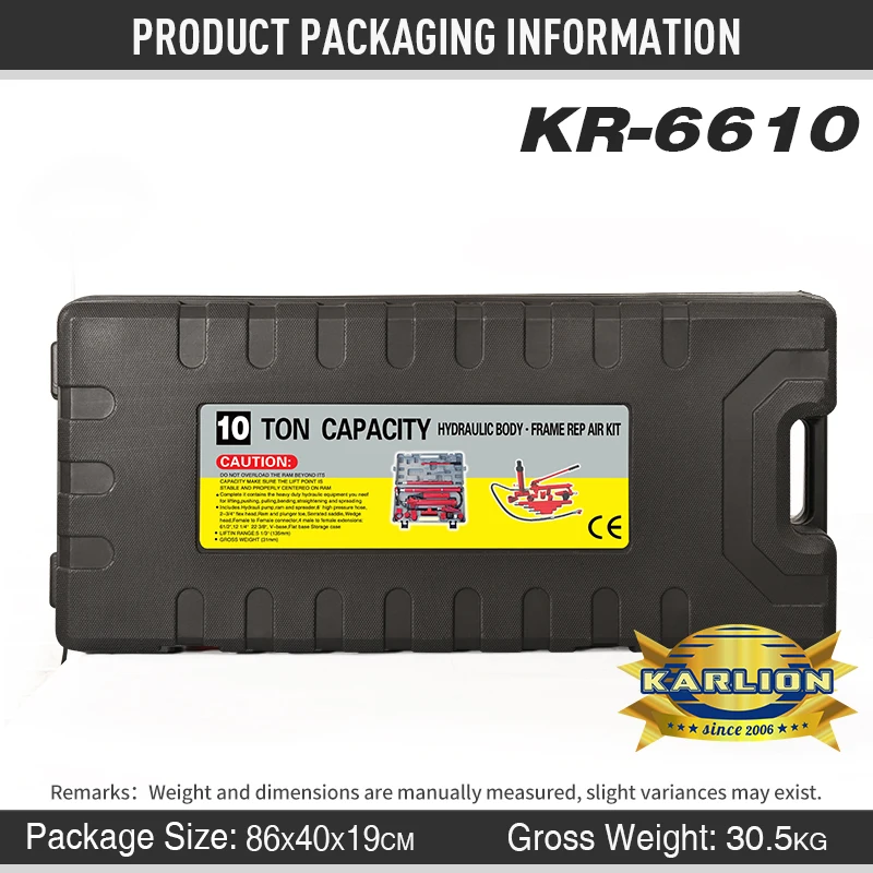 KARLION 10 Ton Chrome Plated Hydraulic Jack CE Certified Garage Repair Tool Plastic Tool Box Wheels 12-Month Warranty Model 4