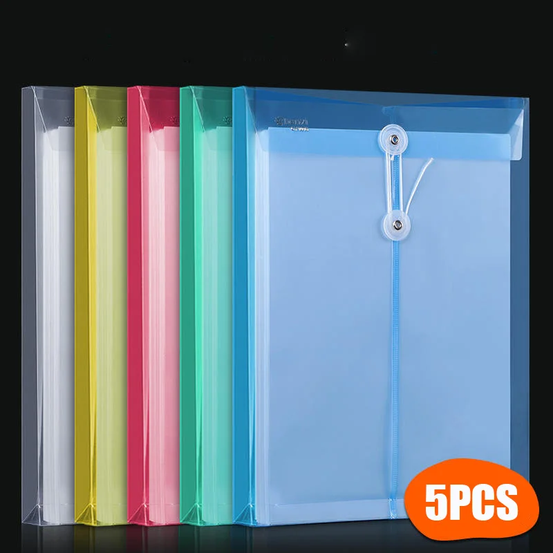 A4 Transparent Office File Bag Thickened Winding Storage Bag File Folders Portable Document Bag Vertical Style File Organizer