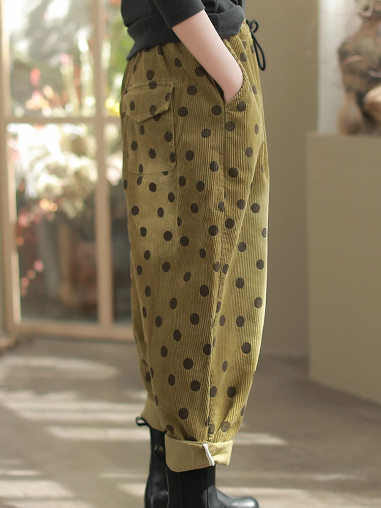 Amax LuluE 2026 Winter Damen Koreanische Mode Lose Gepunktete Warme Cordhose Damen Verdickte Freizeithose Vintage Klassische Haremshose – Detail 17