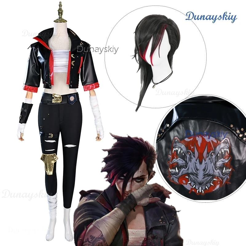 Vi Violet Anime Cosplay Arcane S2 Tv Lol Anime Cosplay Black Coat Costume Game RolePlay Women Outfit Halloween Fancy Party Jacke