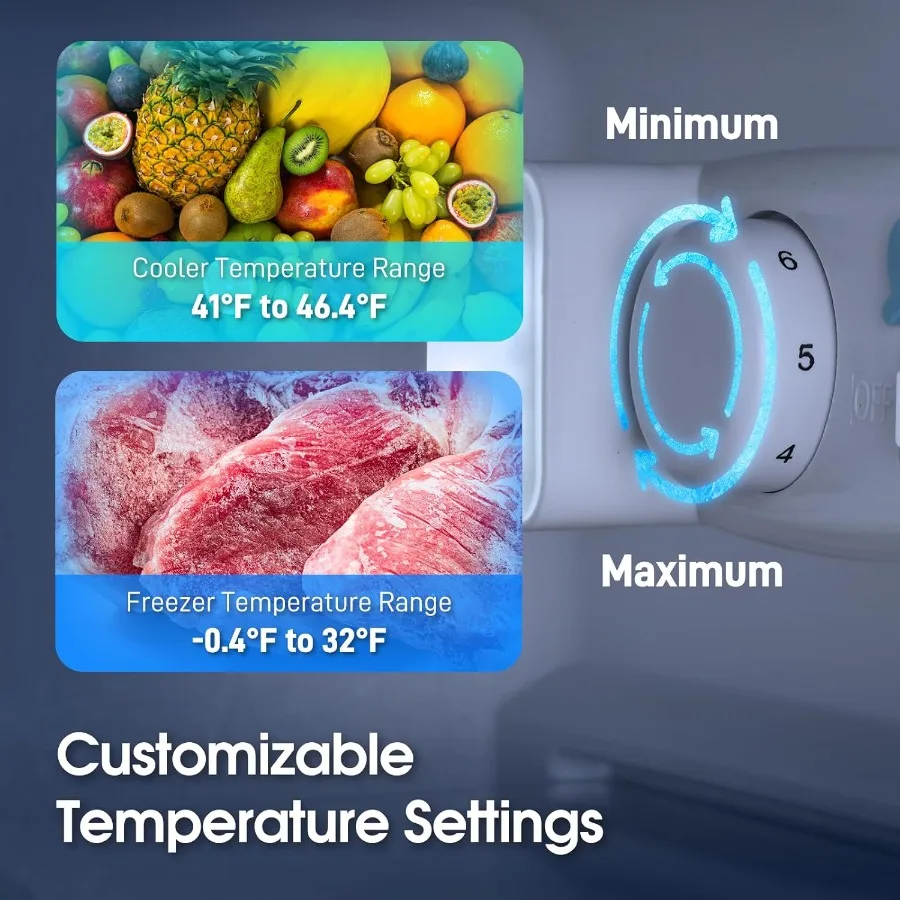 4.0 큐빅피트 하단 냉동실 이중 도어 냉장고, 조절 가능한 선반 및 7단계 온도 조절 기능, 컴팩트 디자인