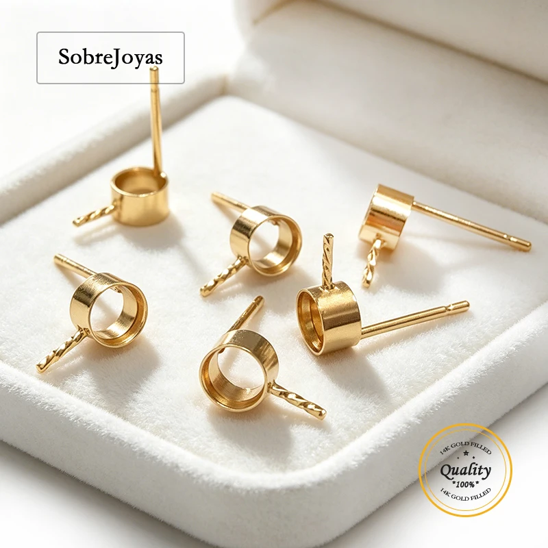 14K Gold Filled Bezel Post Earring with Peg 4mm DIY Jewelry Findings Tarnish Resistant Jewelry Accessories Supply