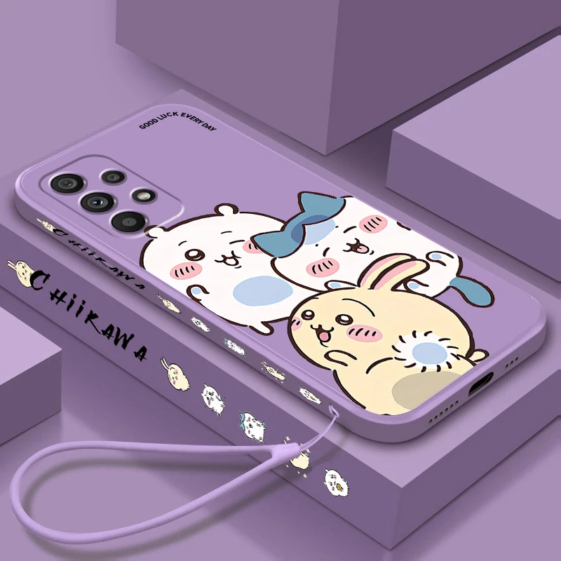 C-Chiikawa U-Usagi Cute Liquid Left Rope For Samsung Note 20 10 A54 A31 A14 A03 A22 A34 A04 A24 A25 Ultra Plus 5G Soft