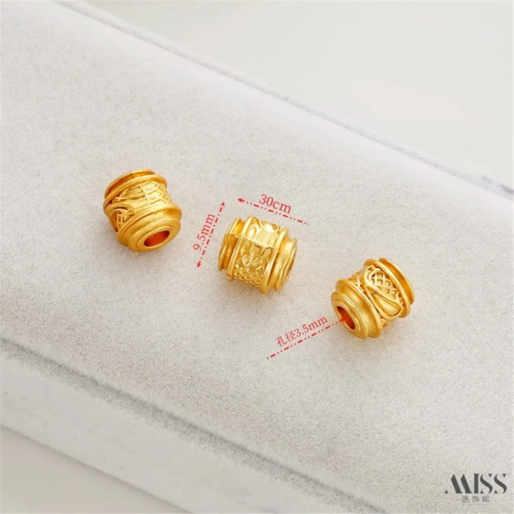 18K Matte Gold Color Retro Engraved Pattern Bucket Bead Spacer DIY Handmade Bracelet Necklace Beaded String Jewelry Accessories